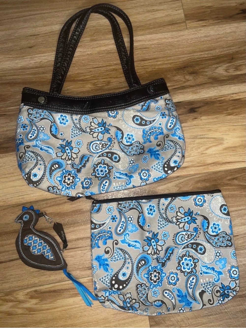 Thirty-One Bag Set of 3 Paisley Floral Brown Blue‎ Purse Travel Y2K Eclectic